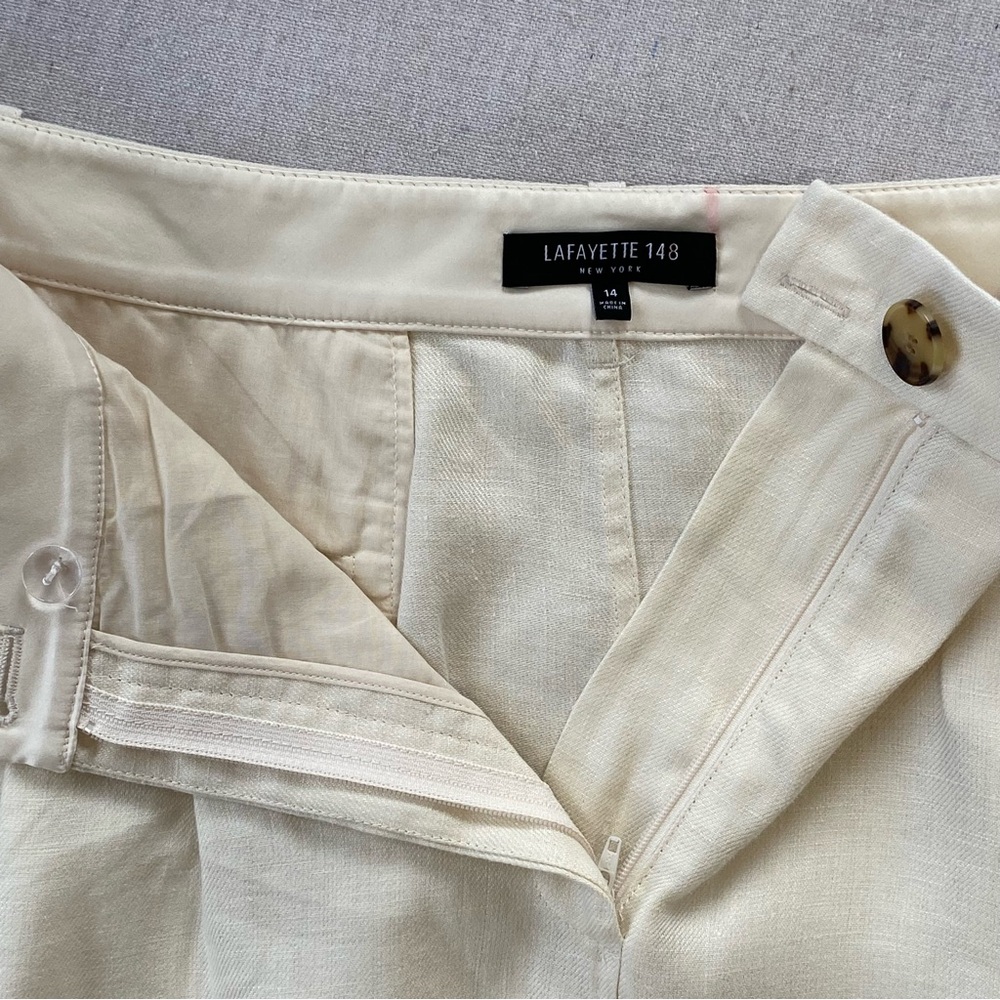 Lafayette 148 New York Rosabella Ivory Linen Pleated Flare Skirt With Pockets - Picture 9 of 11